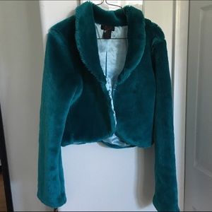 Vintage blue faux fur cropped coat