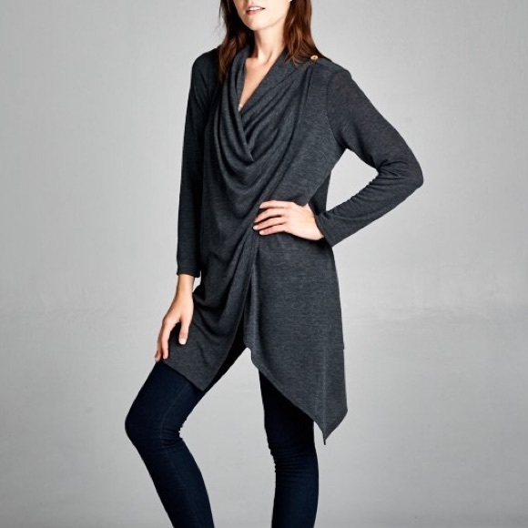 "Coy Mistress" Draped Front  Cardigan - Picture 2 of 4