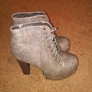 Grey wedge booties