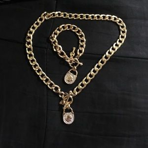 Cute MK Sparkling necklace and braclet set gold