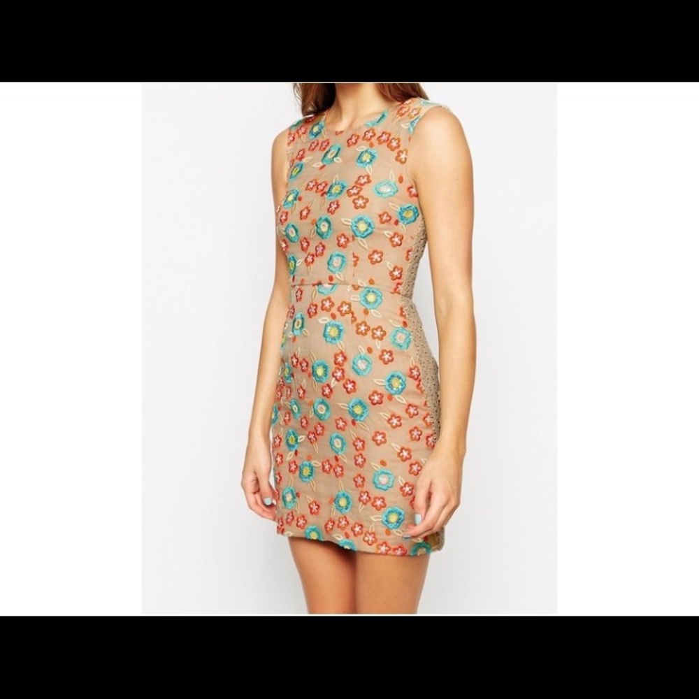 NEEDLE & THREAD Tan Silk Sequined Party Dress 6