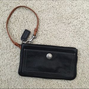 Coach Black + Tan Leather Wristlet, Authentic