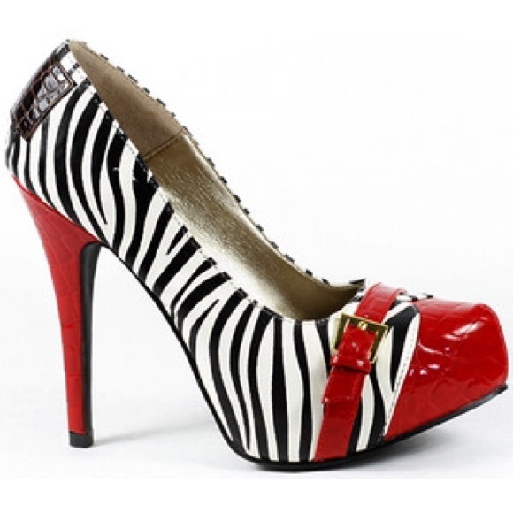 Red, Black & White Zebra Print Platform Stiletto
