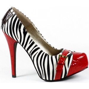 Red, Black & White Zebra Print Platform Stiletto