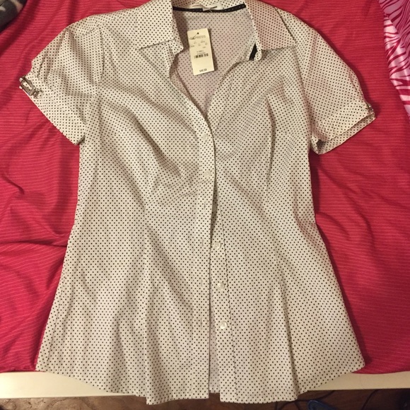 Express top white with navy dots. New with tag!