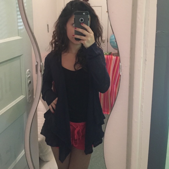 Blue cardigan , lace in back size small