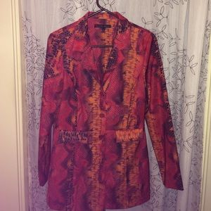 Red and Orange Faux Snakeskin Fabric Long Blazer