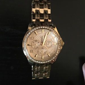 Gold bling Guess boyfriend watch