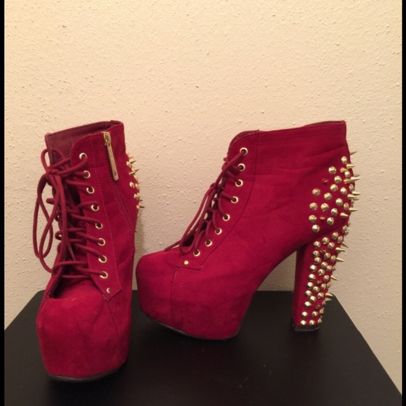Breckelles Spiked Red Platform Booties