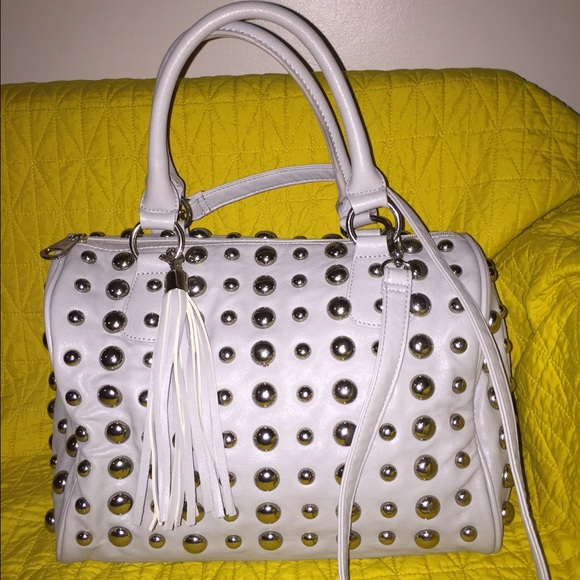 Light gray studded handbag