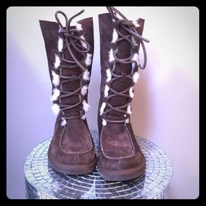 Brown tie up UGG boots