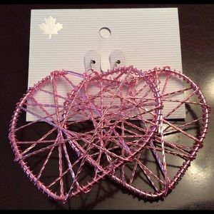 Pretty pink wire heart hanging earrings