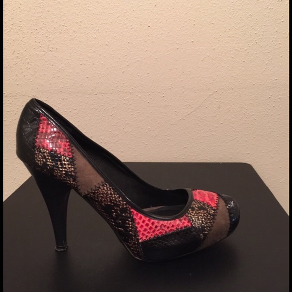 Red, Black & Gold Patched Dollhouse Pump