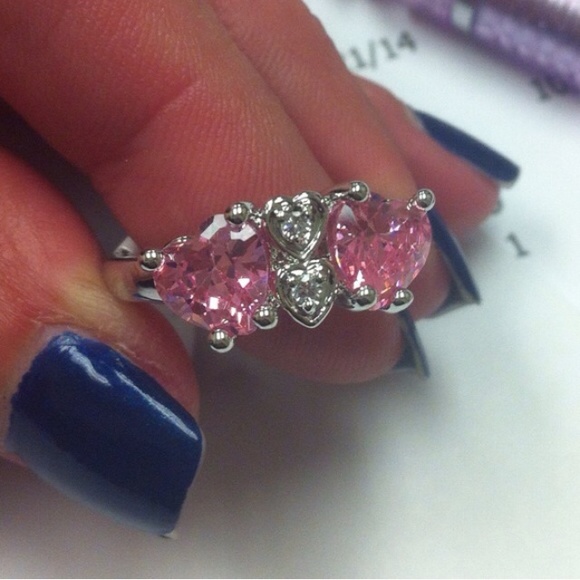 Pink Topaz double heart ring - Picture 2 of 4