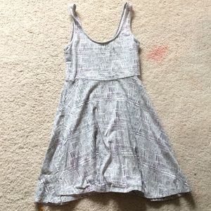 Gray white and purple pattern dress