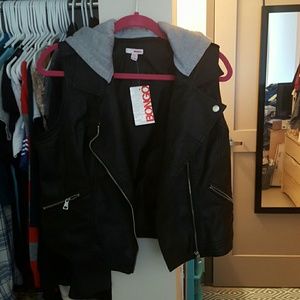 Leather vest with hood