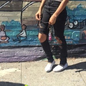 High waist black skinny jeans