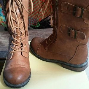 Brown combat boots