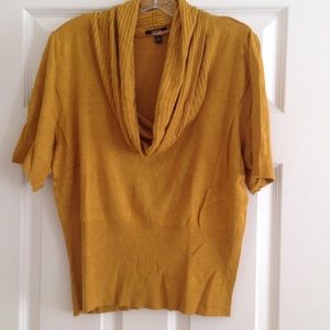 Mustard colored 3/4 sleeve cowl sweater