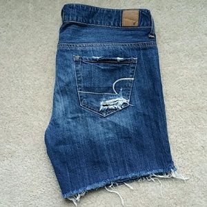 American Eagle Destroyed Dark Wash Denim Shorts