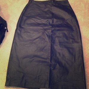 Black leather midi skirt