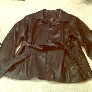 Authentic Black leather jacket with belt.