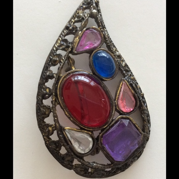 Vintage brooch paisley shape multi color beads