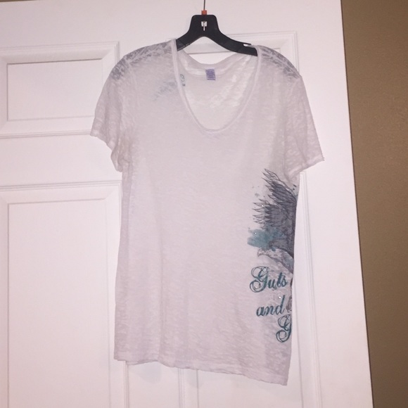 White, Gray and Teal "see through" V-Neck.