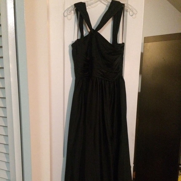Black long Monique Lhullier bridesmaids dress.