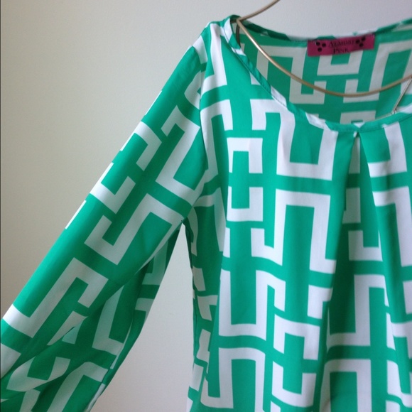 Almost Pink Greek Key Blouse - Picture 4 of 4