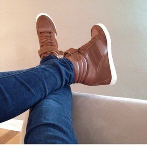 Brown leather Zigi soho high top wedge sneakers