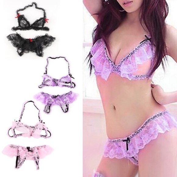 Crotchless opencup 2pc lingerie set-- cheap 2color - Picture 3 of 3