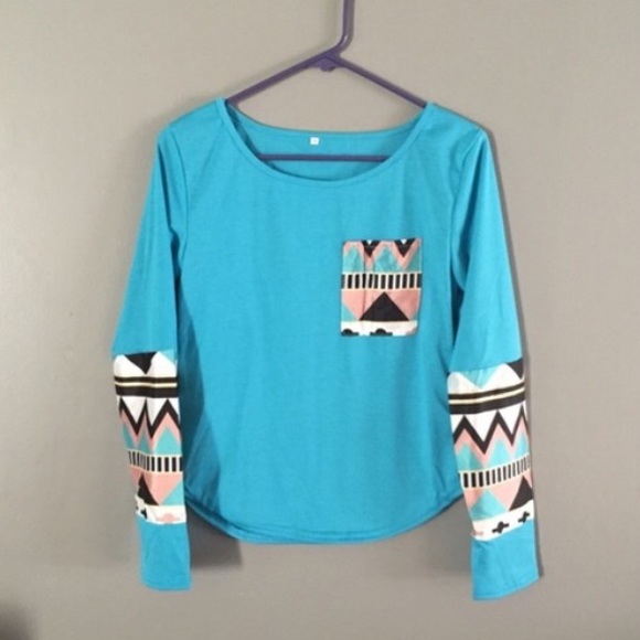 Tops - Mint Tribal Pocket Tee
