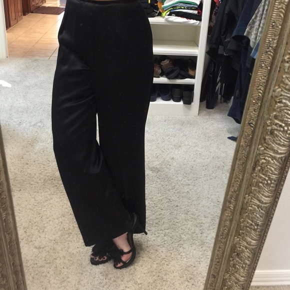 Black silk, satin, back zip slacks - Picture 1 of 2