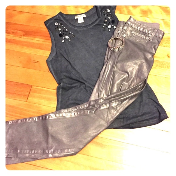 Bebe silver shimmery waxed jeans