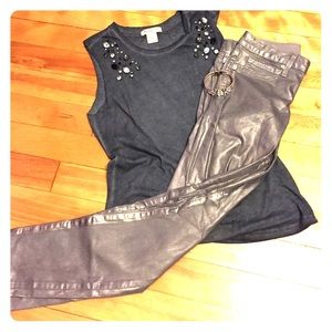 Bebe silver shimmery waxed jeans