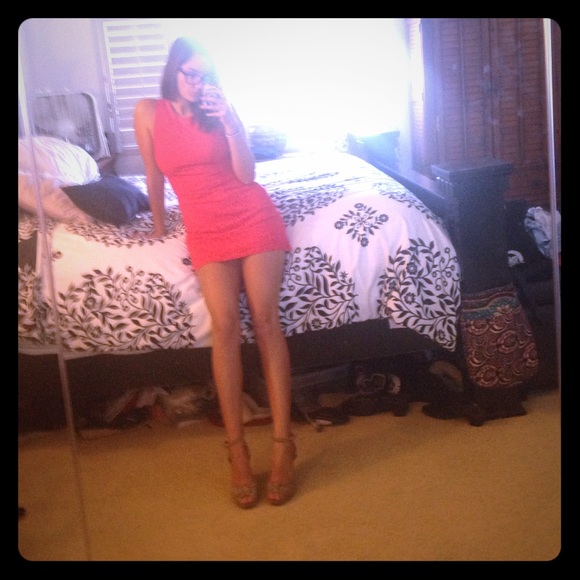 Coral open back dress