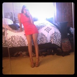 Coral open back dress