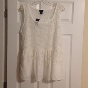 White lace peplum overlay shirt