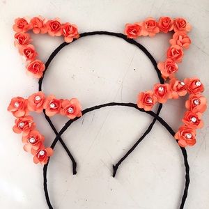 Orange floral cat ears flower headband