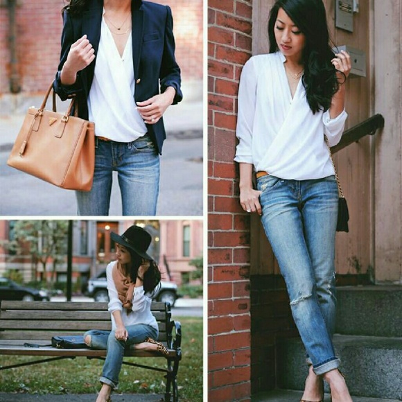 White crossover wrap blouse NWT - Picture 4 of 4