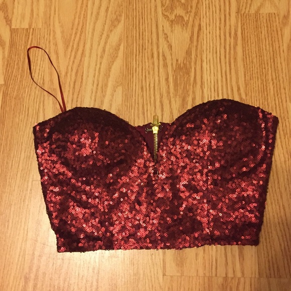 Red sequined crop top