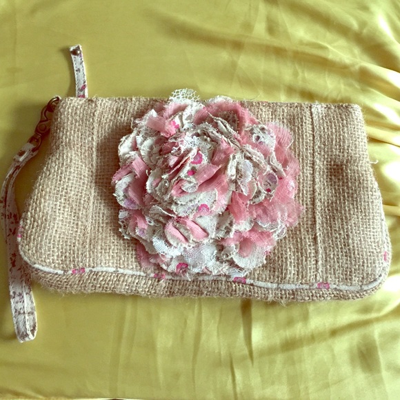 Tan & Pink Woven Wristlet