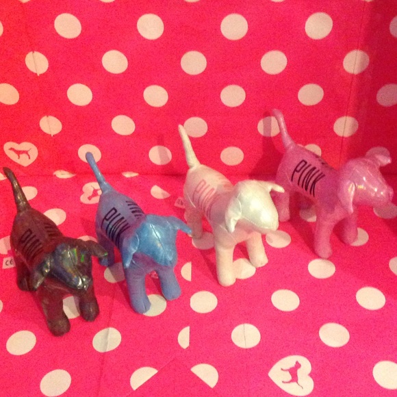 VICTORIAS SECRET PINK MINI DOG SET OF 4 METALLIC