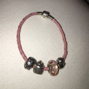 Pandora pink braided leather charm bracelet