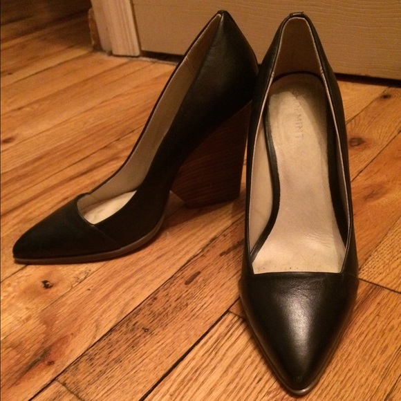 Black leather wedge heels