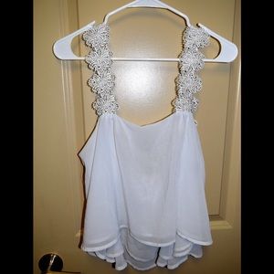 White Lace Flower Strap Tank Top