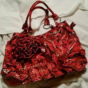Red exotic print large purse
