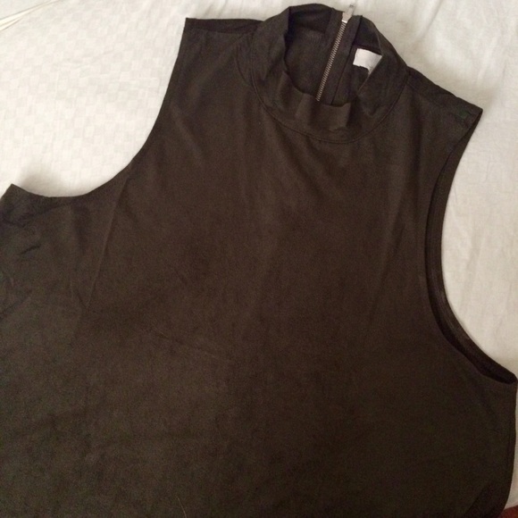 Olive Green Suede High Neck Top