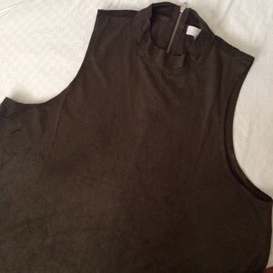 Olive Green Suede High Neck Top